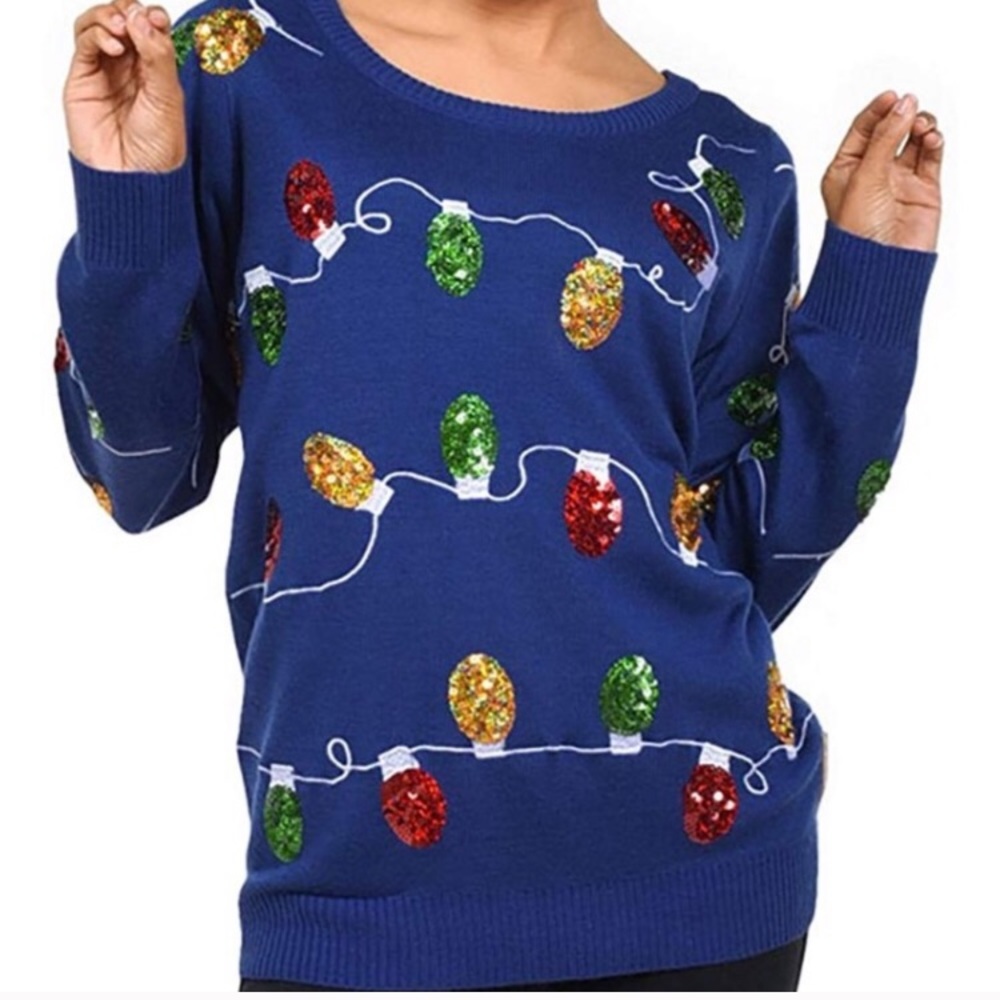 Tipsy Elves Blue Ugly Christmas lights sweater XS